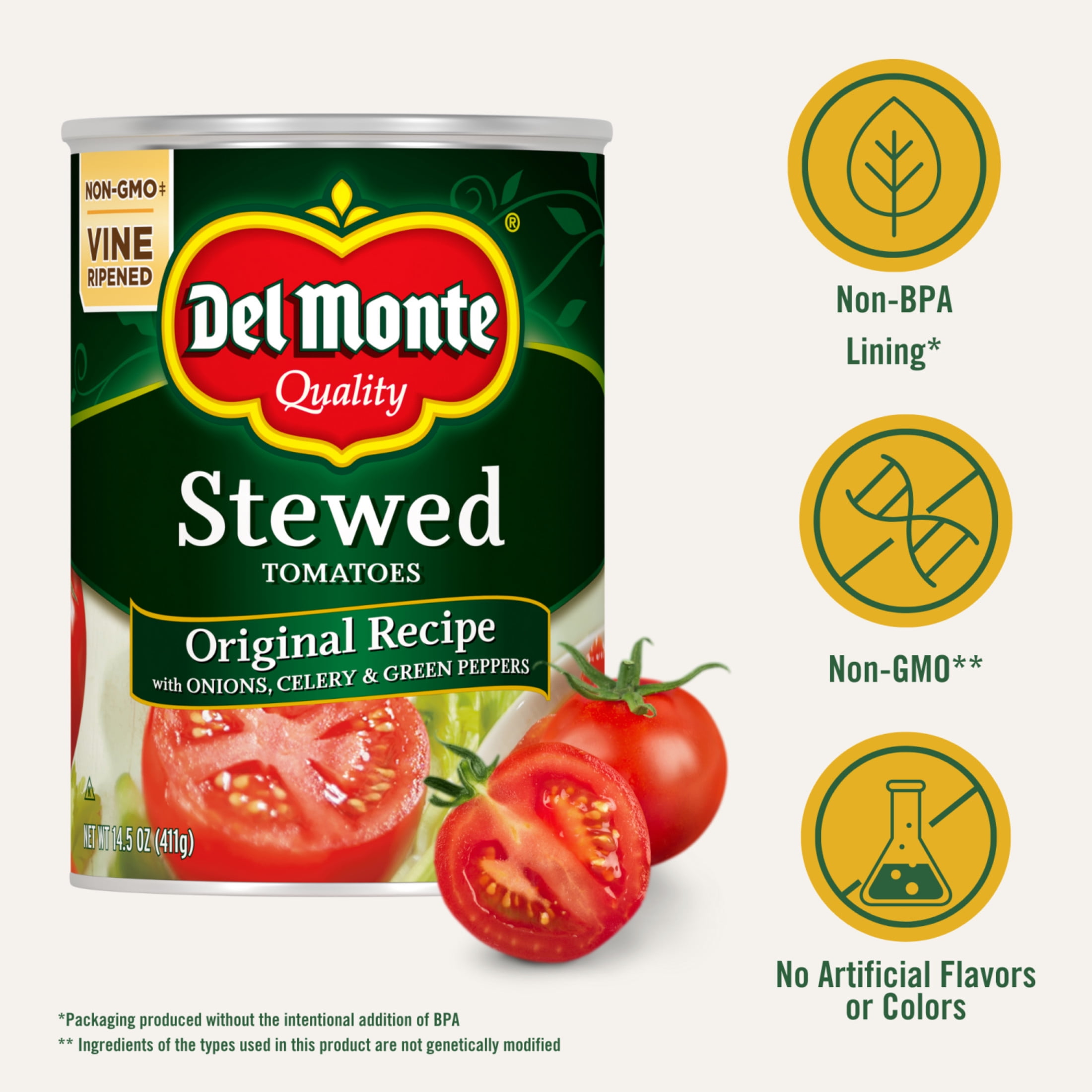 (12 pack) Del Monte Stewed Tomatoes with Onions, Celery and Green Peppers, 14.5 oz Can