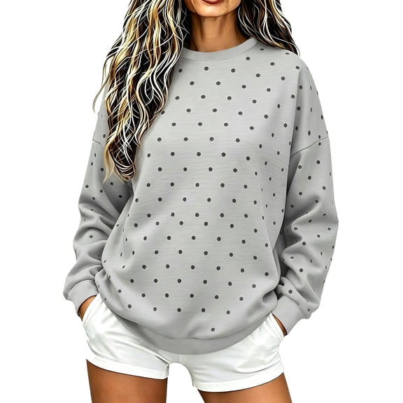 Josdec Crew Neck Fleece Sweatshirt for Women Polka Dot Oversized Loose Long Sleeve Casual Pullover Tops S‑XXL