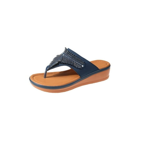 

Lolmot Women Sandals Women Slope Heel Slippers Summer Fashion Slope Heel Thick Soled Massage Retro Beach Sexy Flip-flops Sandals