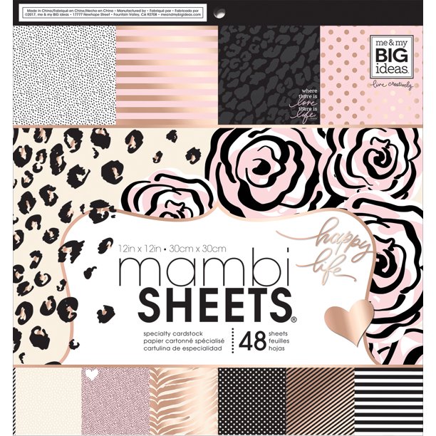 Mambi Simple Face Papier Tampon 12" X 12" 48/pkg-Noir, Blanc & Rose