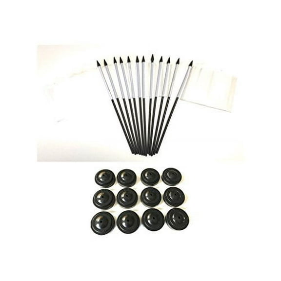 BOX of 12 Solid White 4"x6" Miniature Desk & Table Flags With 12 Flag Stands, 4x6 Solid White Small Mini Stick Flags