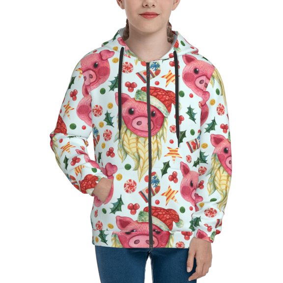 Hoodies for Teen Girls Boys - Christmas Cute Pigs Warm Boys' Fashion Zip Up Hoodies & Sweatshirts, Boys Girls Kids Clothes Size 18-20 Youth Pullover with Kangaroo Pocket
