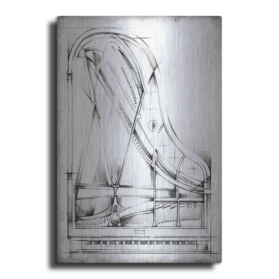 Luxe Metal Art 'Inverted Grand Piano Diagram' by Ethan Harper, Metal Wall Art, 24"x36"