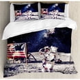 thumbnail image 3 of Outer Space Duvet Cover Set Twin Size, American Spaceman on the Moon Future Solar Discovery in Deep Technology View, Decorative 2 Piece Bedding Set with 1 Pillow Sham, Blue Grey, by Ambesonne, 3 of 3