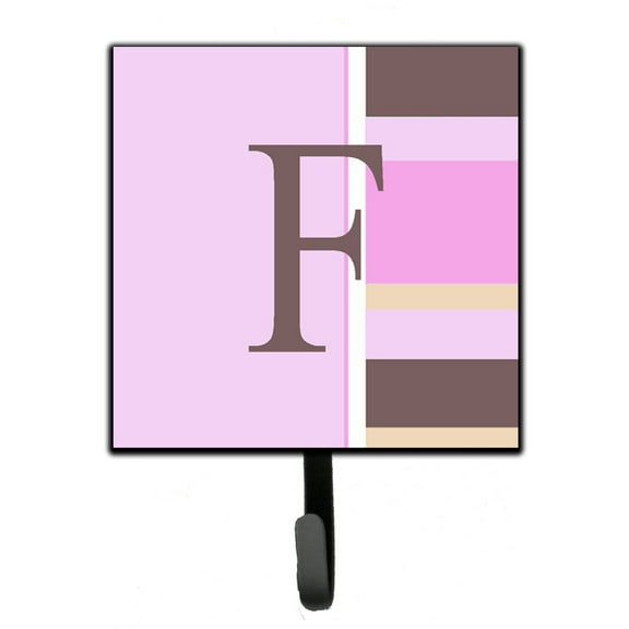 Letter F Initial Monogram - Pink Stripes Leash or Key Holder