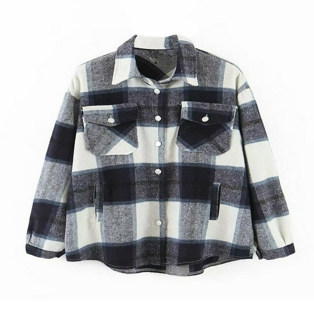 CNKOO Women Plaid Button Jacket Oversize Long Sleeve Coat Lapel Outwear