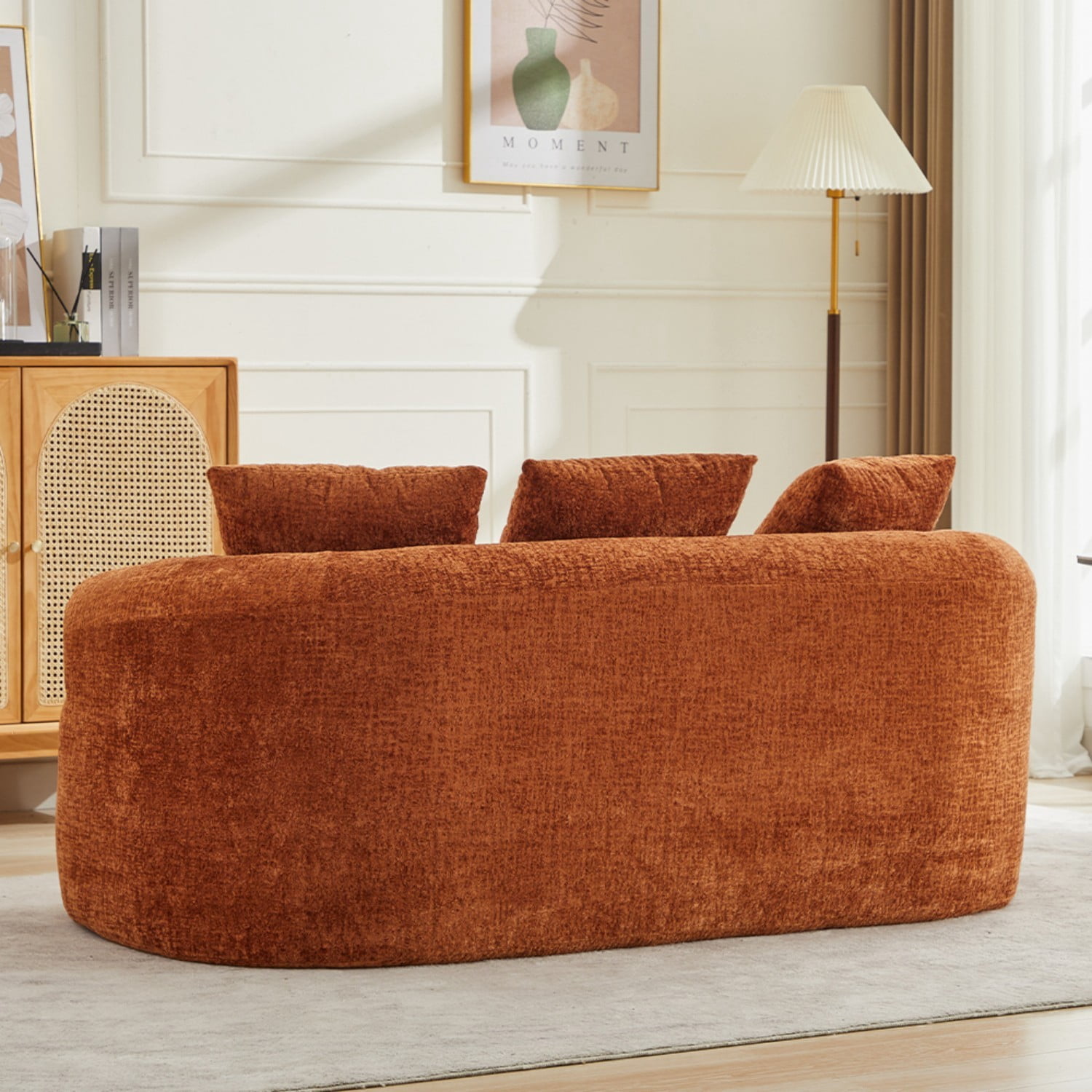 Curved Loveseat Sofa Chenille Upholstered Deep Seat 2 Seater Couch with 3 Pillows No Assembly Required for Apartment Living Room Bedroom, Orange