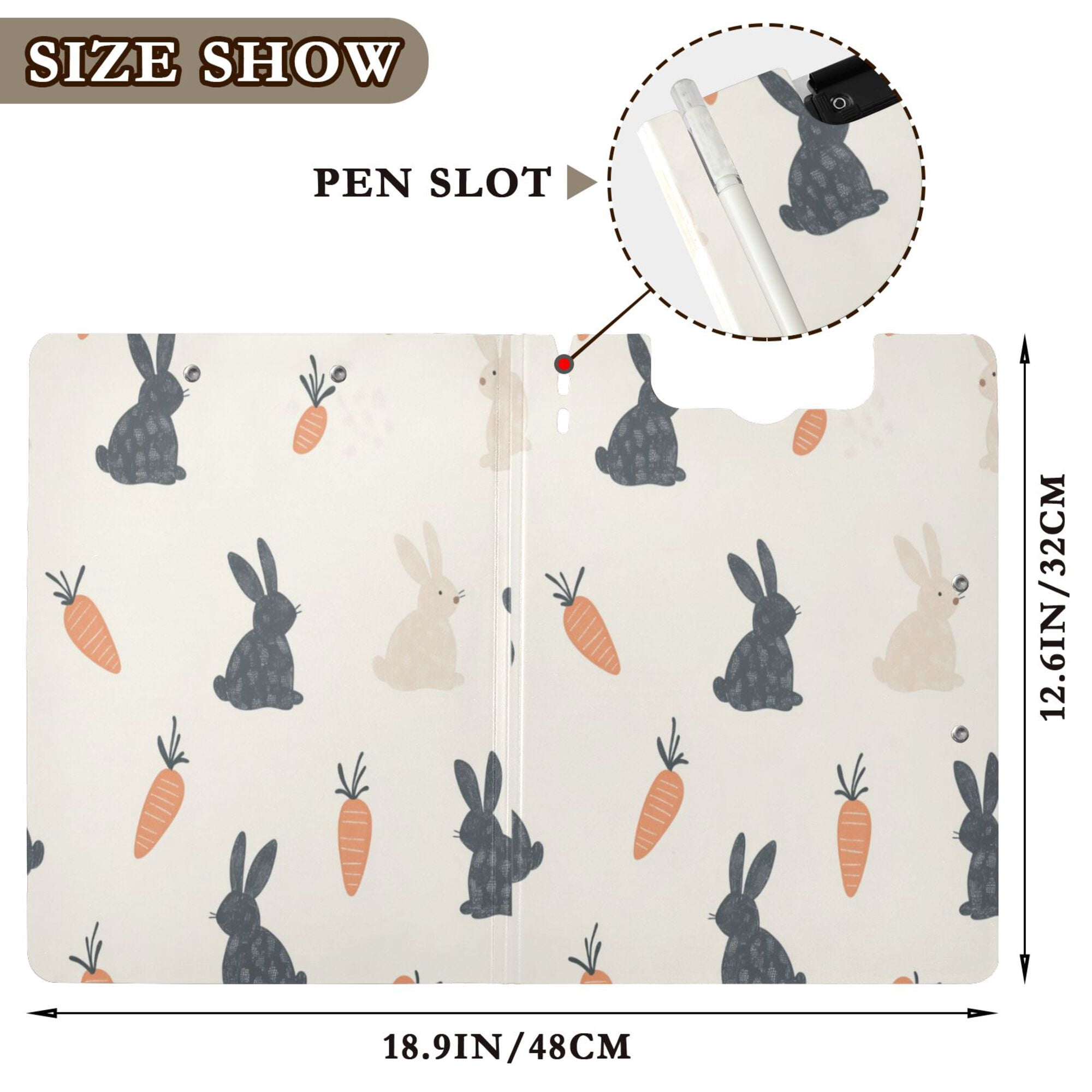 FORMRS A4 Clipboard Folder with Pen Holder Horizontal Foldable School Office Binder, Bunnies and Carrots