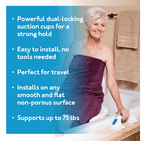 Carex Suction Shower Grab Bar, 16" Ultra Grip Handle, Dual Locking, 75 lb Weight Capacity