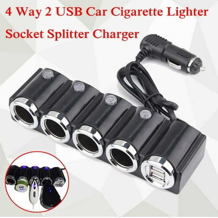 4 Way Car Cigarette Lighter Socket Splitter Charger Power Adapter 2 USB 12V