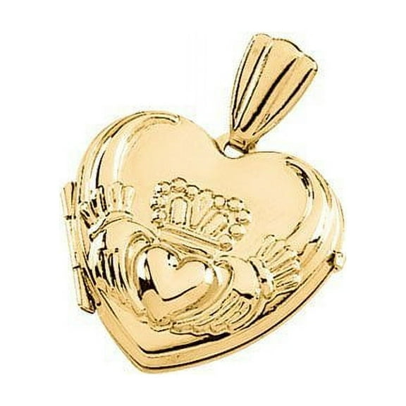 Solid 14k Yellow Gold HEART CLADDAGH LOCKET - 1/2 Inch X 1/2 Inch in Solid 14K Yellow Gold