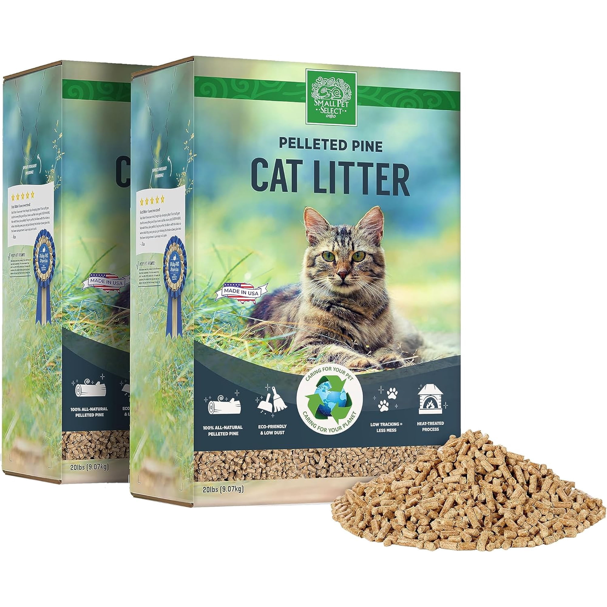 Small Pet Select Premium Pine Pelleted Cat Litter, 100% All Natural Pellet Kitty Litter, Non Clumping Non Tracking Low Dust Litter Meant for Use with Sifting Litter Box, A, 40 lbs