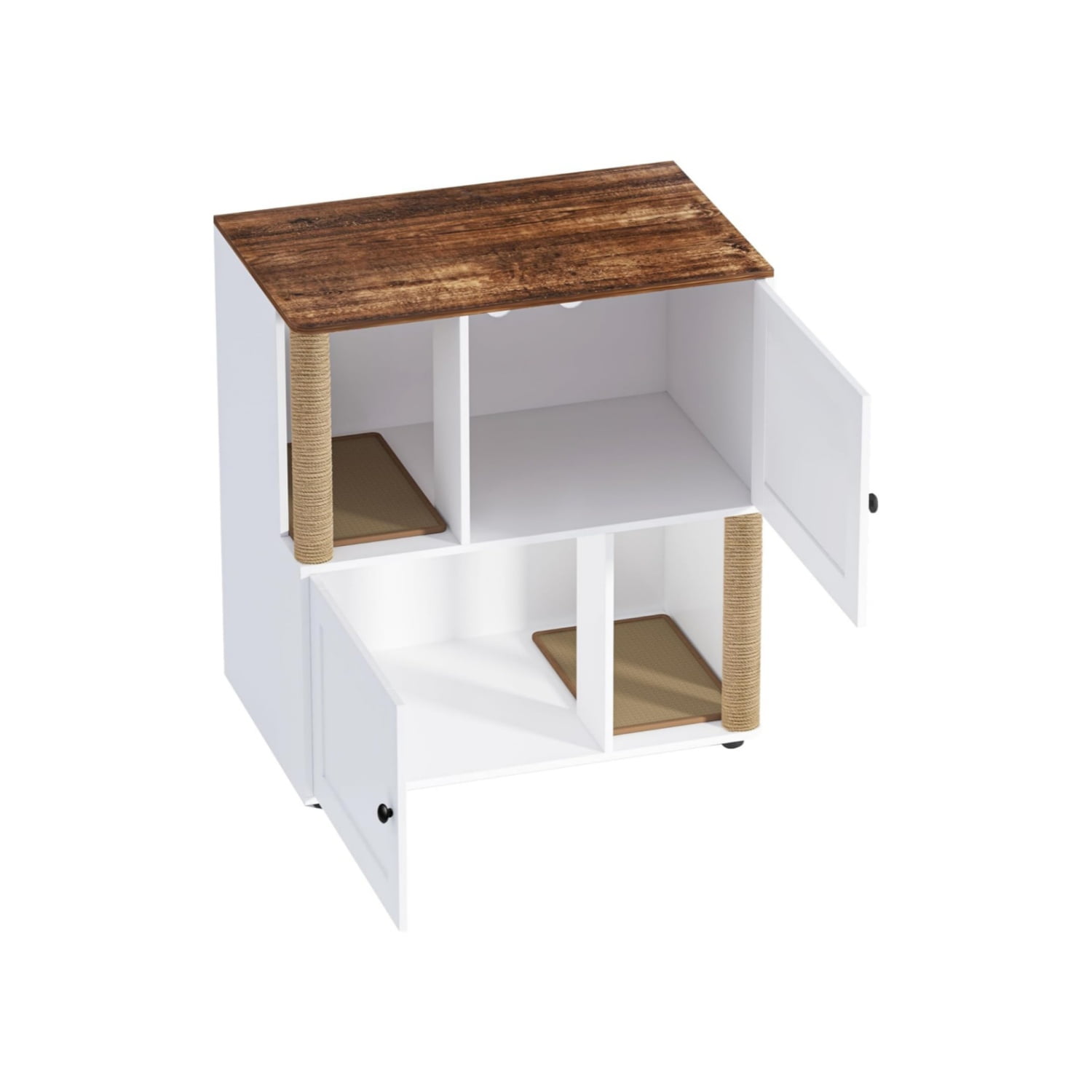 Double Cat Litter Box Enclouse, Litter Box Enclosure for 2 Cats, Cat Litter Cabinet Double Room with Scratch Post and Litter Mat, Fit Most of Litter Boxes