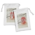 thumbnail image 1 of Cherry Blossom Fabric Pouch Set of 2, Japanese Folkloric Themed Sakura Tree, Small Drawstring Bag for Toiletries Masks and Favors, 9" x 6", Grey Yellow DArk Coral, by Ambesonne, 1 of 2