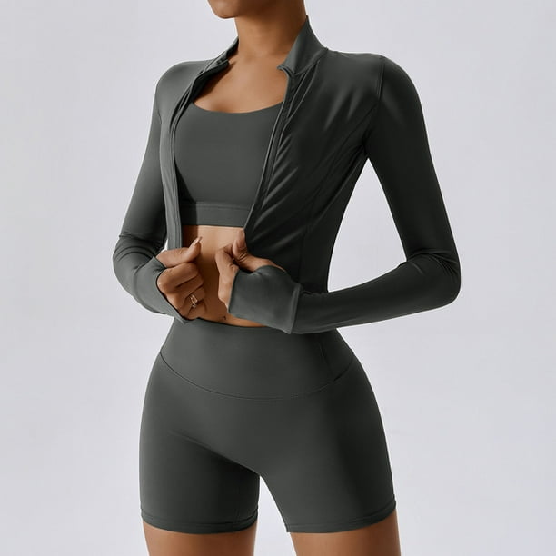 3 Piece Yoga Set Workout Outfits for Women Tracksuit Sport Bra High Waist Shorts Yoga Leggings Fitness Long Sleeve Gym Clothing LS