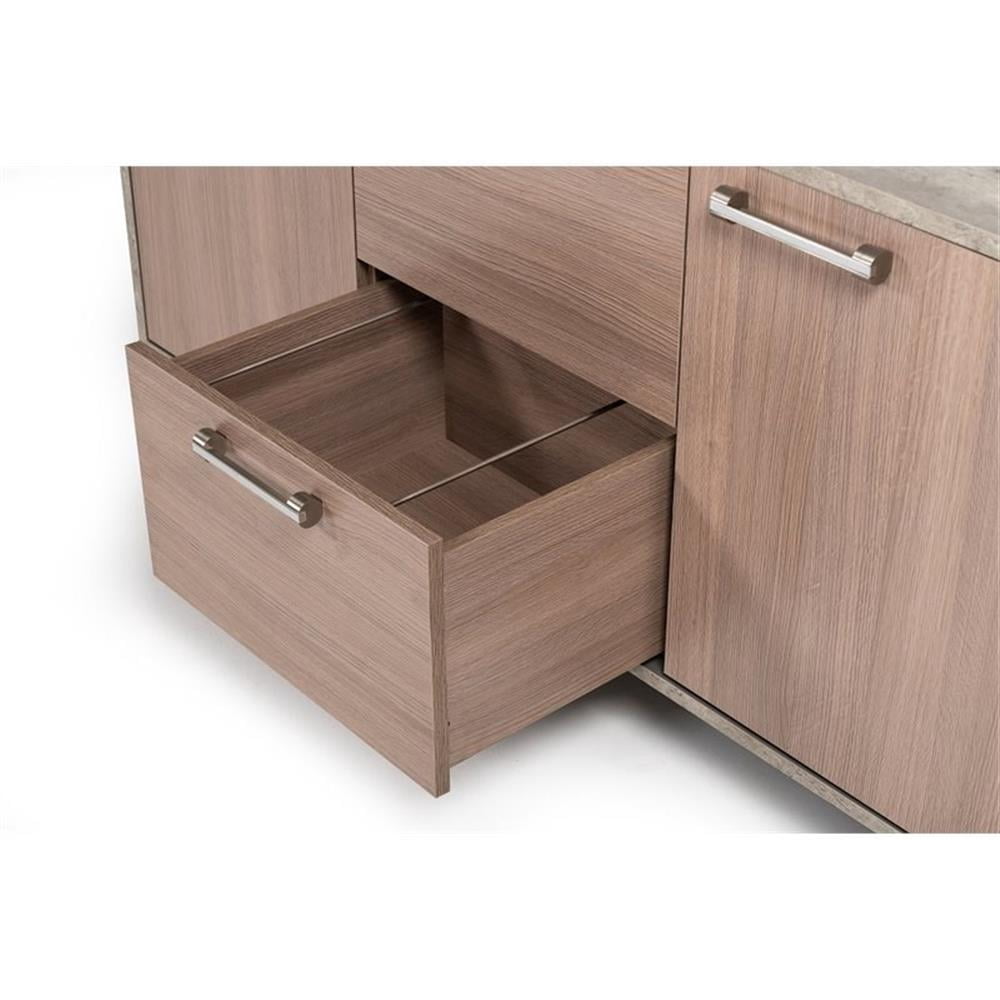 Modrest Boston Stainless Steel & Faux Concrete Office File Cabinet in Brown Oak