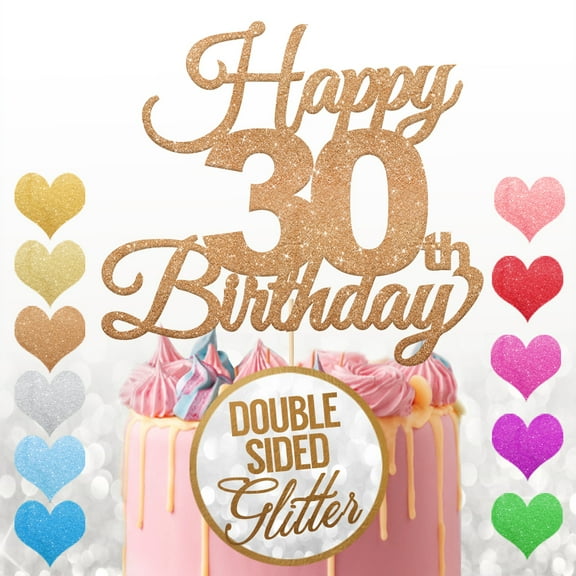 Happy 30th Birthday Cake Topper, Cheers to 30 Years, 30 & Fabulous Glitter Topper for Men and Women Birthday Party Decoration