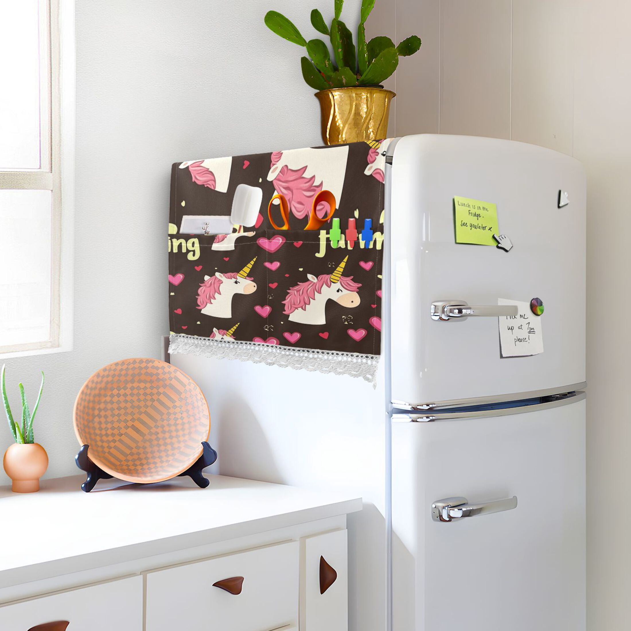 Pink ManeWasher and Dryer Covers Dust-Proof and Oil Resistant Fridge Cover with 4 Storage Pockets Washing Machine Top Cover for Laundry Kitchen Home 51.2 x 22 In