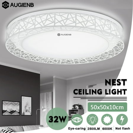 AUGIENB Large LED Flush Mount Down Ceiling Light Home Fixture Pendant Lamps with Eye Home Decor Protection, White 2500LM, 32W 50x50x10cm for Bedroom Living room