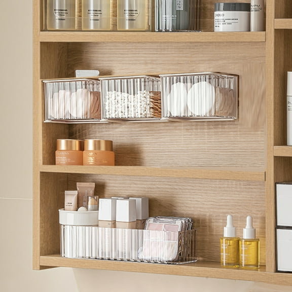 3 Pcs Bathroom Organizer for Qtips, Cotton Pads, Swabs, Makeup Sponges. Cosmetic Skincare Perfume Storage Holder Tray Set for Inside Mirror Cabinets Vanit