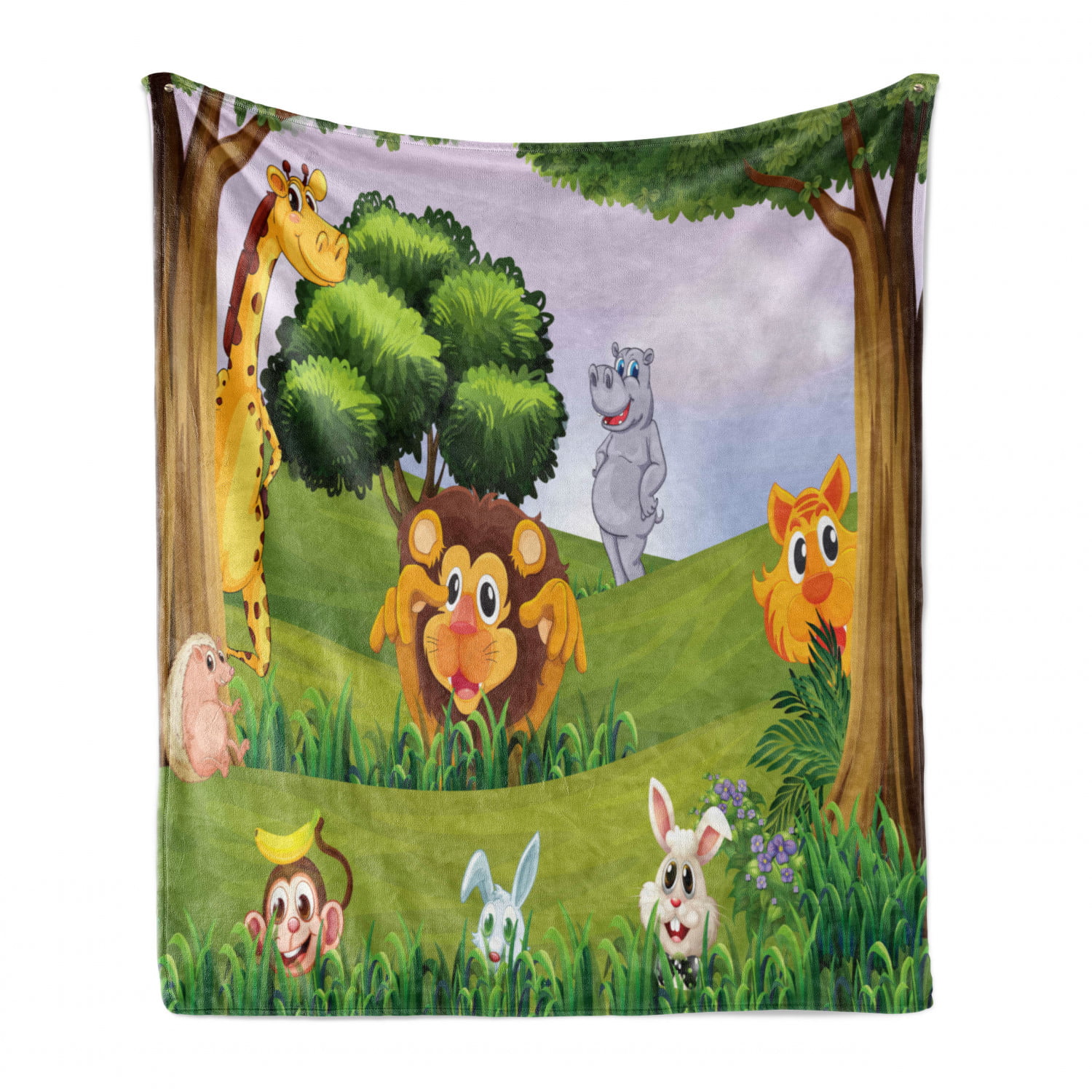 Animals in The Forest Cartoon Illustration Safari Jungle Ecosystem Greenery Multicolor 50 x 70 Ambesonne Zoo Soft Flannel Fleece Throw Blanket Cozy Plush for Indoor and Outdoor Use 