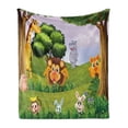 thumbnail image 1 of Zoo Soft Flannel Fleece Throw Blanket, Animals in the Forest Cartoon Illustration Safari Jungle Ecosystem Greenery, Cozy Plush for Indoor and Outdoor Use, 50" x 70", Multicolor, by Ambesonne, 1 of 6