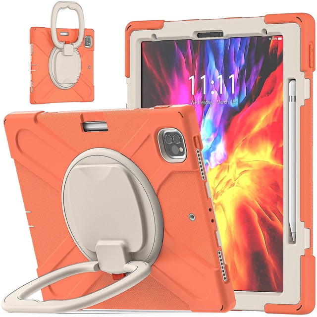 Funda a juego para iPad Pro de 12,9 pulgadas (2020) con correa para el hombro, soporte de anilla ajustable grande, portalápices y protección contra golpes.