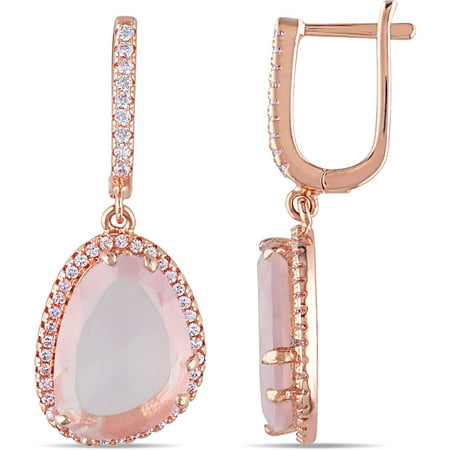 3.5 Carat T.G.W. Rose Quartz and White Topaz Pink Rhodium-Plated Sterling Silver Dangle Earrings