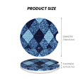 thumbnail image 2 of Round Ceramic Car Coasters 2 Pack Absorptive Clean Cork Bottom For Anti-Slip Use On Most Cars Argyle Plaid Deepskyblue_2, 2 of 8