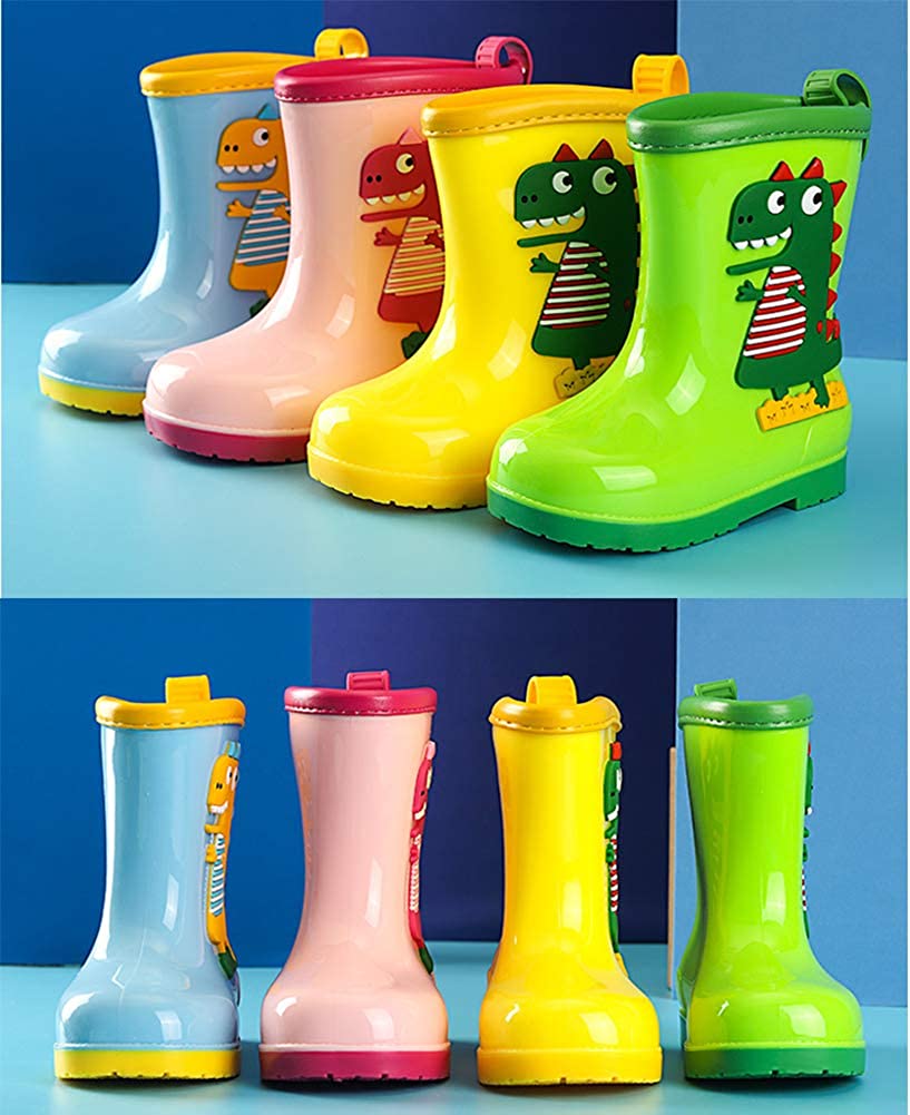 Kids Dinosaur Rain Boots Boys Girls Wellington Boots Non-Slip Cozy Unisex Children Wellies Rubber Rain Shoes