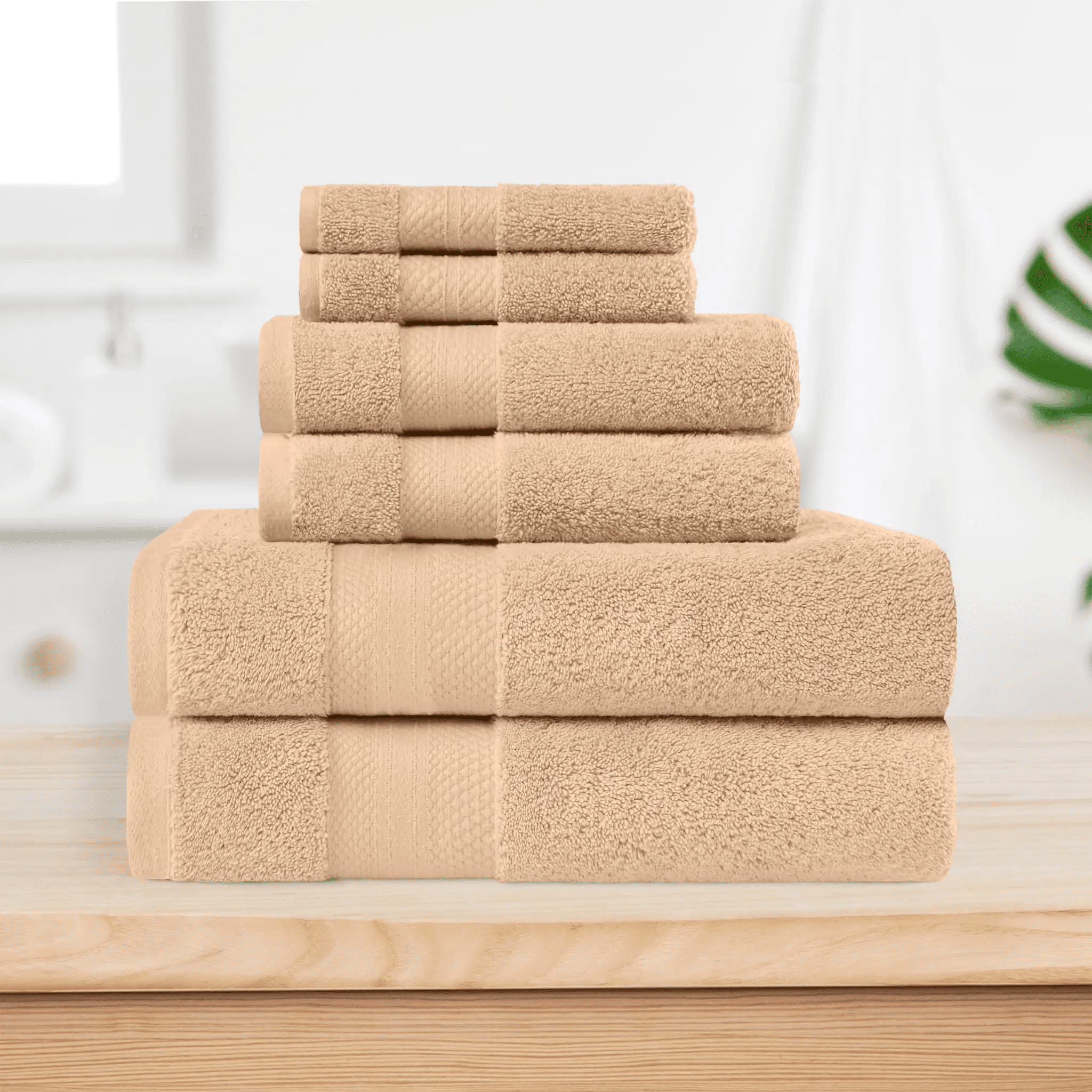 Superior Aria Turkish Cotton 6-Piece Towel Set, Ultra Soft Heavyweight Towels, Hazelnut