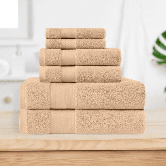 Superior Aria Turkish Cotton Solid Heavyweight 6-Piece Hazelnut Towel Set