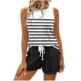thumbnail image 2 of Sokhug Two Piece Striped Tank Short Sets for Women Round Neck Sleeveless Camisole Drawstring Shorts Casual Loungewear Summer Matching Outfits, 2 of 7