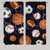 Boys Sports Ball Curtain Panels Football Soccer Basketball Colorful Neon Lights Energy Saving Grommets Window Panels for Bedroom & Living Room W42 x L45 Inch