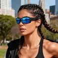 thumbnail image 4 of KANASTAL Blue Sports Sunglasses Mens Polarized Wrap Around Mirrored Sun Glasses Womens Rectangular Running Cycling Driving Golf UV400 Protection - Black Frame Mirrores Blue Lens, 4 of 8