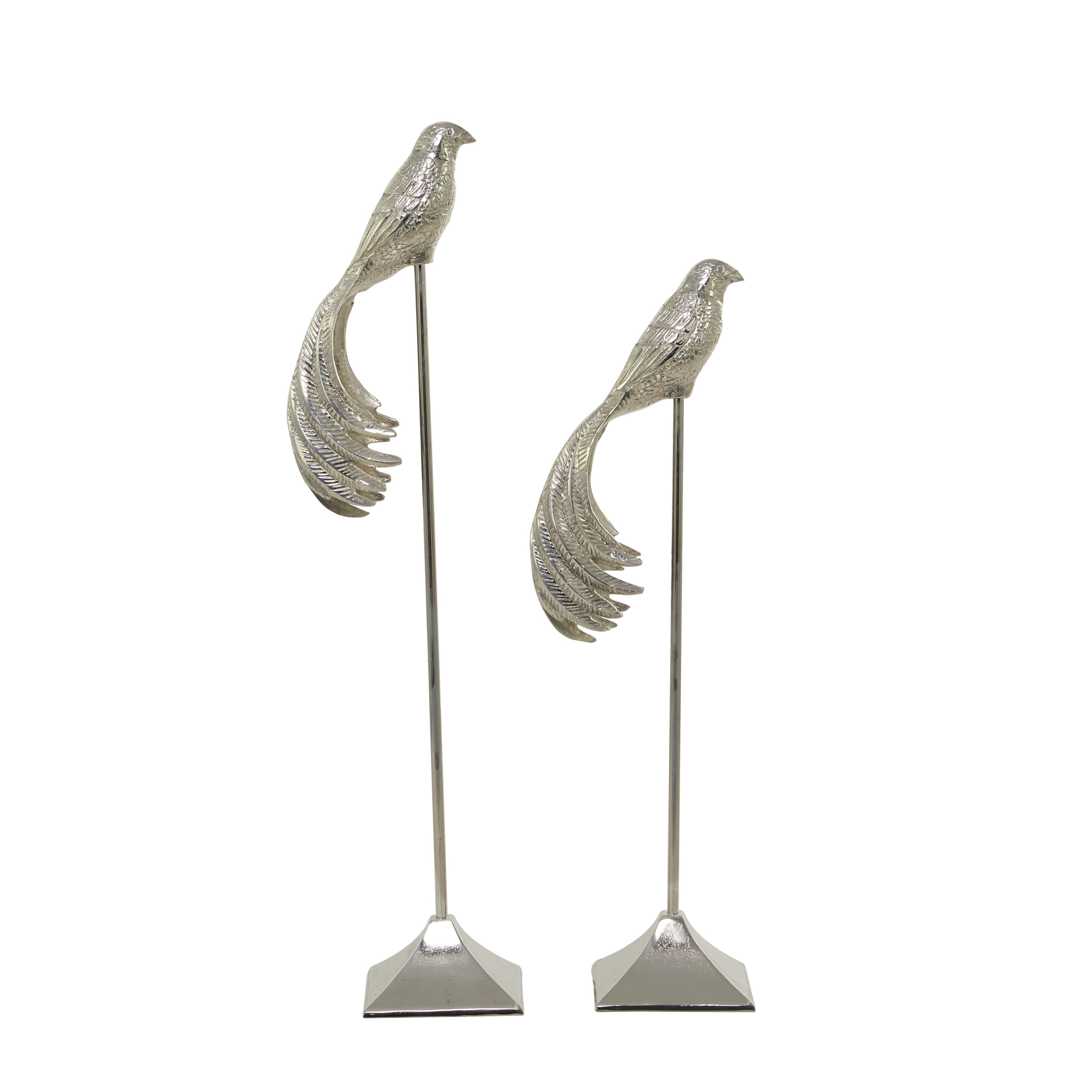 32", 27"H Silver Aluminum Bird Sculpture, by DecMode (2 Count)