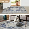 thumbnail image 3 of 8'x10' Traditional Area Rugs for Living Room, Non-Slip Indoor Thin Carpet for Bedroom, Foldable Persian Medallion Rugs, Navy, 3 of 5