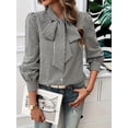 thumbnail image 5 of Womens Tie Neck Long Sleeve Shirts Casual Work Blouses Tops Black XL, 5 of 9