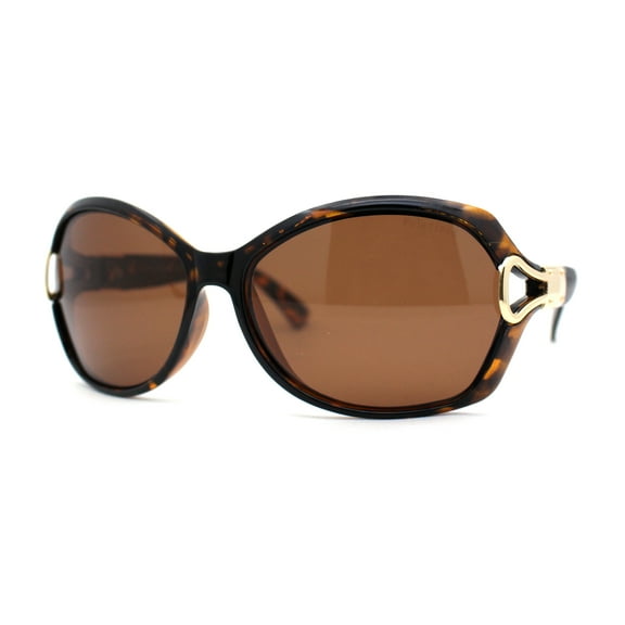 Womens Anti-Glare Polarized Oval Round Butterfly Buckle Hinge Sunglasses Tortoise Brown