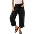 thumbnail image 5 of ZHYou No Boundarie Womens Wide Leg Capri Pants High Waisted Drawstring Elastic Waist with Pockets Contrast Stripe Loose Fit Casual Summer Cropped Trousers Black Size 2XL, 5 of 8