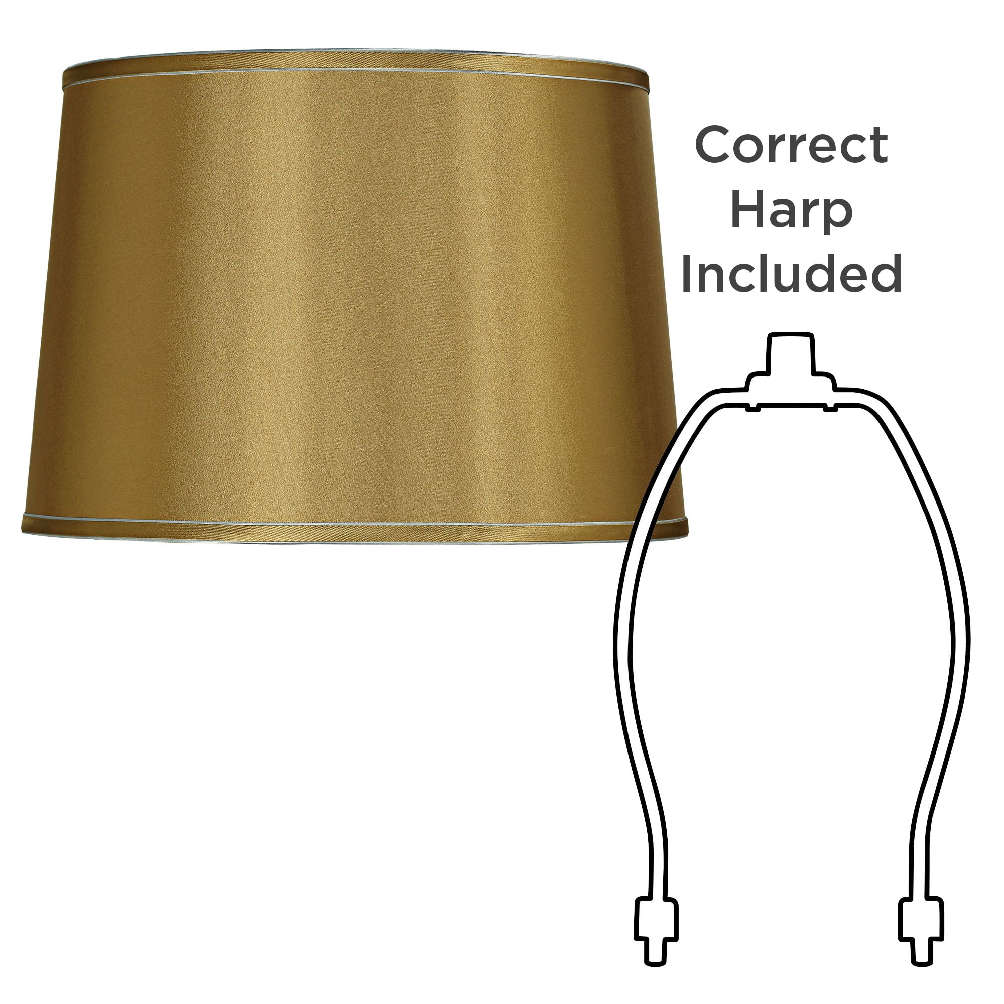 Springcrest Sydnee Gold with Silver Trim Medium Drum Lamp Shade 14" Top x 16" Bottom x 11" Slant (Spider) Replacement with Harp and Finial