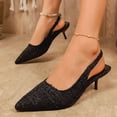 thumbnail image 3 of Dakaela Women's Pumps Slingback Low Kittens Heels Plaid Denim Sparkly Dressy Sandals Wedding Bridal Prom Party Dress Shoes Size 6-10 Black, 3 of 9