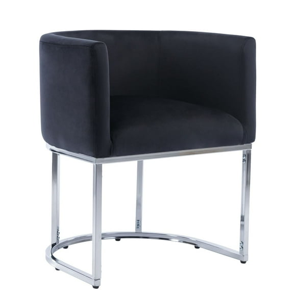 HNY Mid Century Modern Upholstered Barrel Dining Chair with Arms, Velvet Kitchen & Dining Room Chair, 18.5" Wide Accent Chair for Dining Room Living Room with Chrome Metal Frame, Black