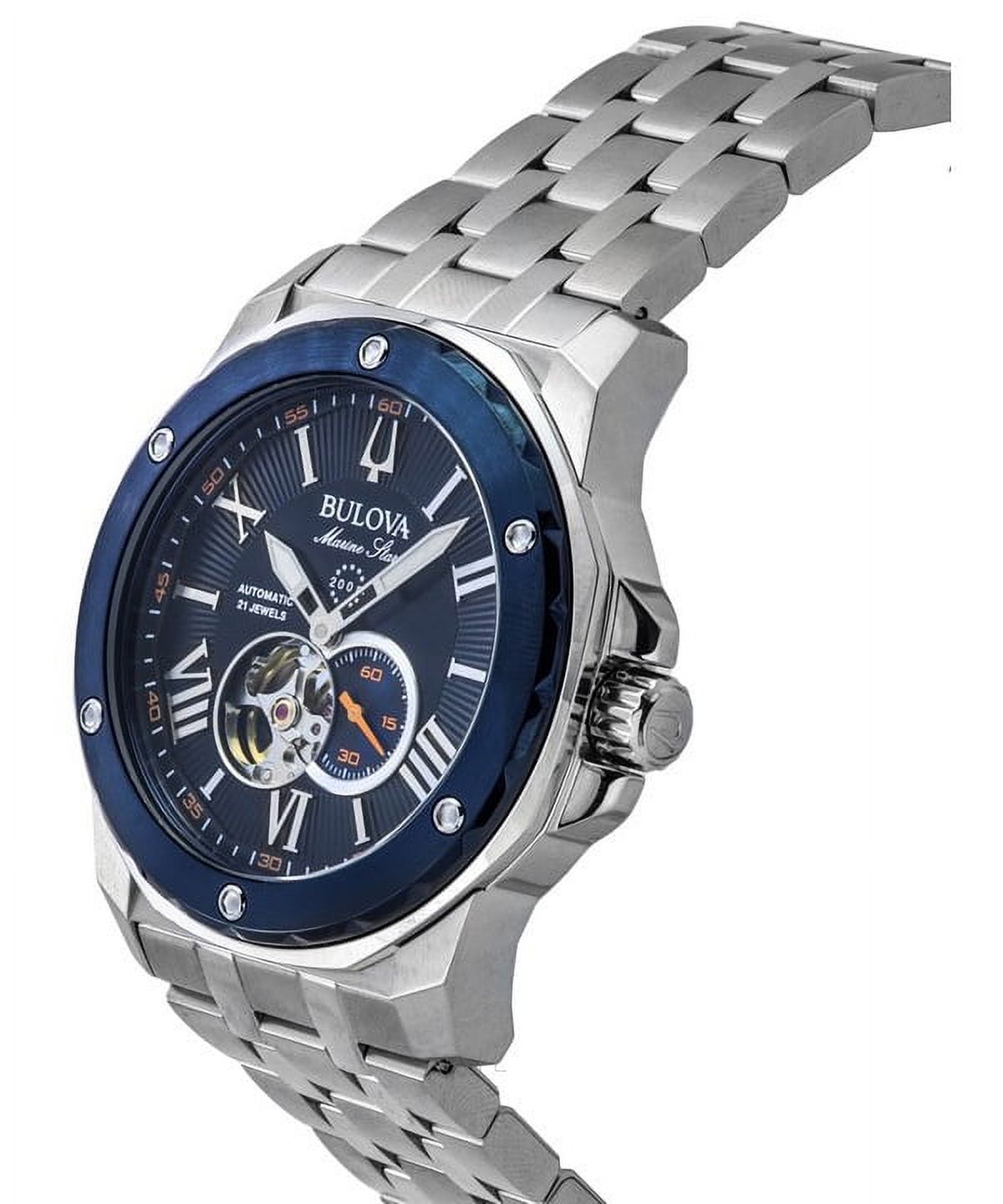 Bulova Marine Star Stainless Steel Open Heart Blue Dial Automatic 21 Jewels 98A302 200M Men's Watch