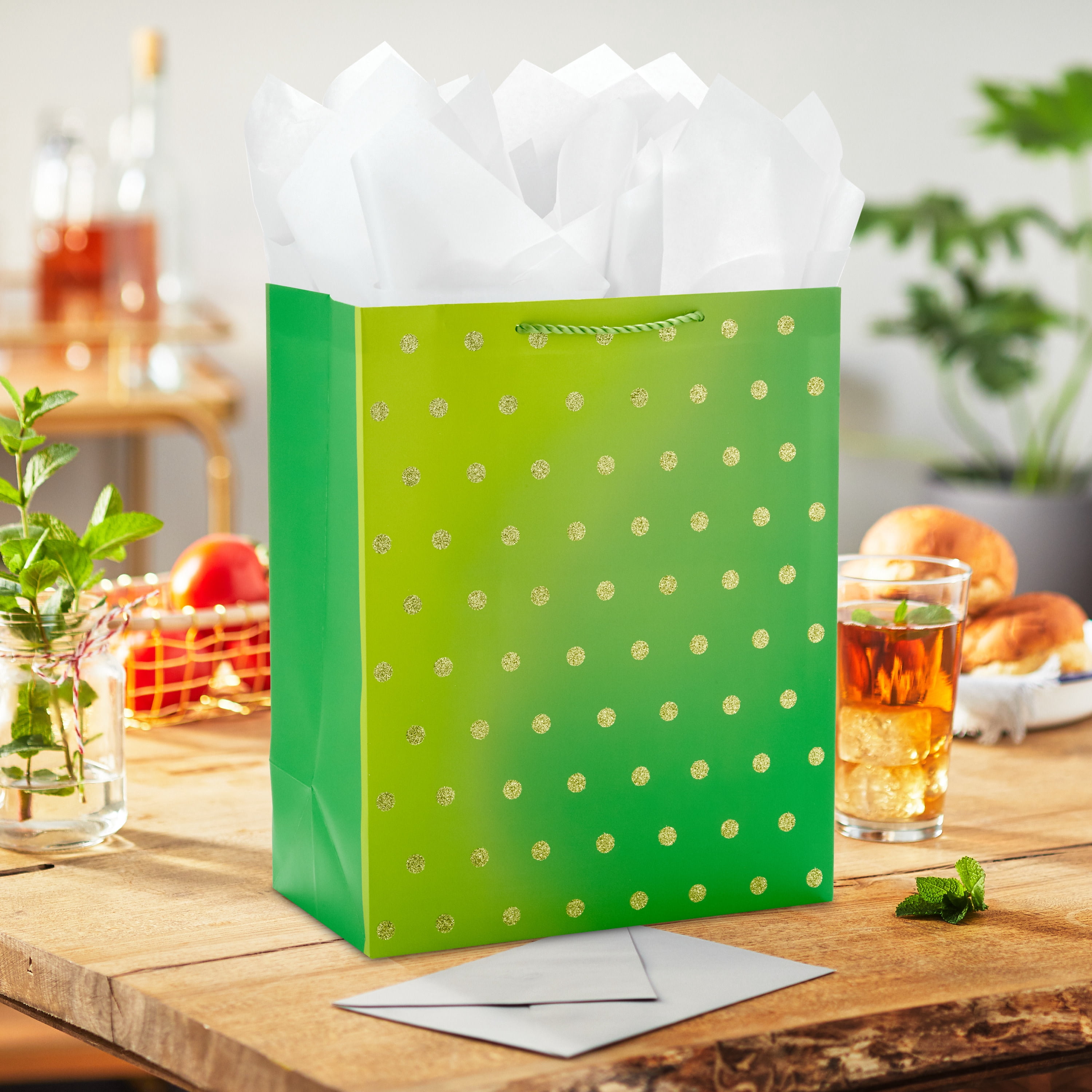 Hallmark 13" Large Gift Bag (Green with Glitter Dots)