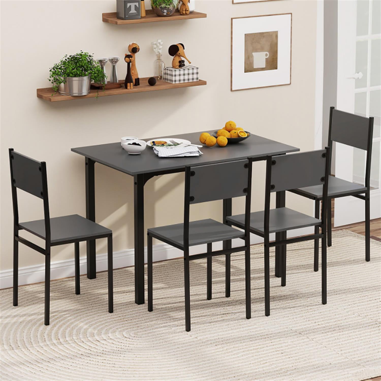 Demi Bonn 5-Piece Dining Table Set with 4 Chairs, 43"dustrial Kitchen Table with Metal Frame, Perfect for Small Space, Gray