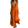 thumbnail image 2 of Dolkfu Dresses for Women Trendy V-Neck Sleeveless Orange Side Split Maxi-Length Peasant Dresses Solid Modern Relaxed Fit Flowy Dresses Orange,M, 2 of 5