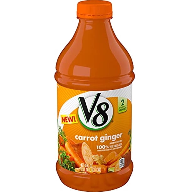 V8 Juice, Carrot Ginger Juice, 100% Vegetable Juice, Healthy Plant