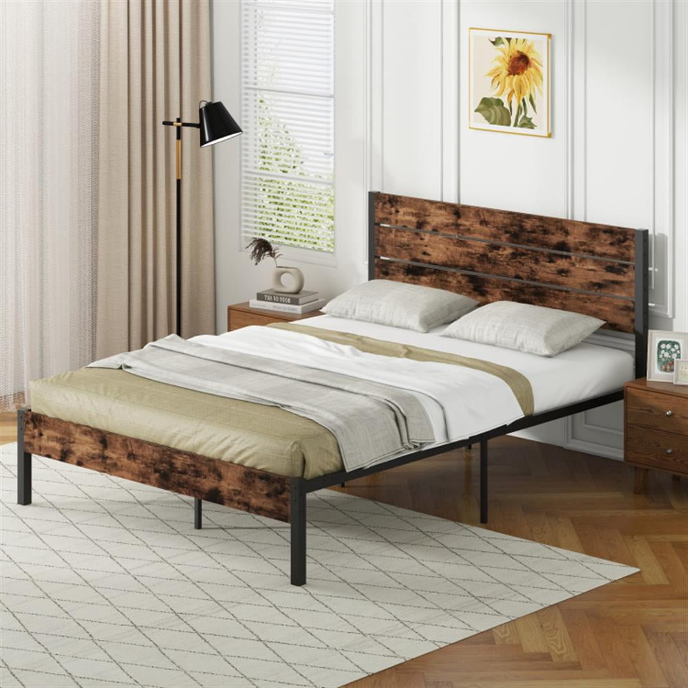 Topcobe Full/King/Queen/Twin Size Bed Frame with High Headboard and Mute Bar, Platform Bed Frame, Indoor Furniture for Bedroom-Queen Size