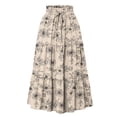 thumbnail image 2 of Women's Bohemian Maxi Skirt, Floral Print Drawstring High Waist Tiered Skirt, Lightweight Flowy Skirt for Festival, Beach Vacation and Summer,Beige,L, 2 of 7